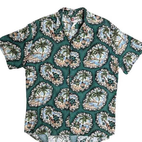 Hilo Hattie Other - Hilo Hattie Shirt Mens 2XL Vintage Hawaiian Made USA Green Rare Hula Girl Button